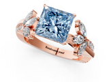 Rose gold Fancy Blue Princess  Diamond Floral Vine Solitaire Engagement Ring_4