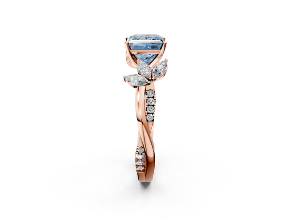 Rose gold Fancy Blue Princess  Diamond Floral Vine Solitaire Engagement Ring
