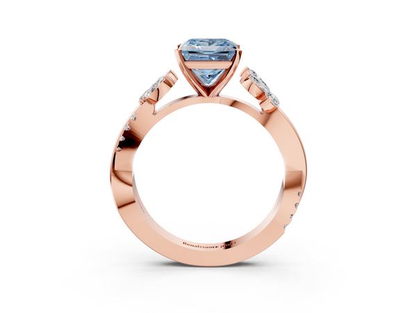 Rose gold Fancy Blue Princess  Diamond Floral Vine Solitaire Engagement Ring