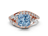 Rose gold Fancy Blue Princess  Diamond Halo Ring with Marquise and Pavé Band in Prong Setting_73