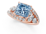 Rose gold Fancy Blue Princess  Diamond Halo Ring with Marquise and Pavé Band in Prong Setting_74
