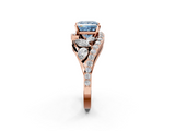 Rose gold Fancy Blue Princess  Diamond Halo Ring with Marquise and Pavé Band in Prong Setting_75