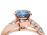 Rose gold Fancy Blue Princess  Diamond Halo Ring with Marquise and Pavé Band in Prong Setting_77