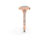 Rose gold Fancy Blue Princess  Diamond Halo Ring with Milgrain Frame and Pavé Band_55