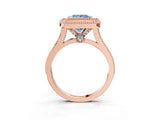 Rose gold Fancy Blue Princess  Diamond Halo Ring with Milgrain Frame and Pavé Band_56