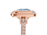 Rose gold Fancy Blue Princess  Diamond Halo Ring with Milgrain Frame and Pavé Band_58