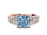 Rose gold Fancy Blue Princess  Diamond Pavé Band Solitaire Ring with Four-Prong Setting_49