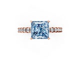 Rose gold Fancy Blue Princess  Diamond Pavé Band Solitaire with Four-Prong Setting_161