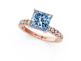 Rose gold Fancy Blue Princess  Diamond Pavé Band Solitaire with Four-Prong Setting_162