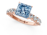 Rose gold Fancy Blue Princess  Diamond Pavé Band Solitaire with Four-Prong Setting_4