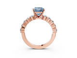Rose gold Fancy Blue Princess  Diamond Pavé Band Solitaire with Four-Prong Setting_6