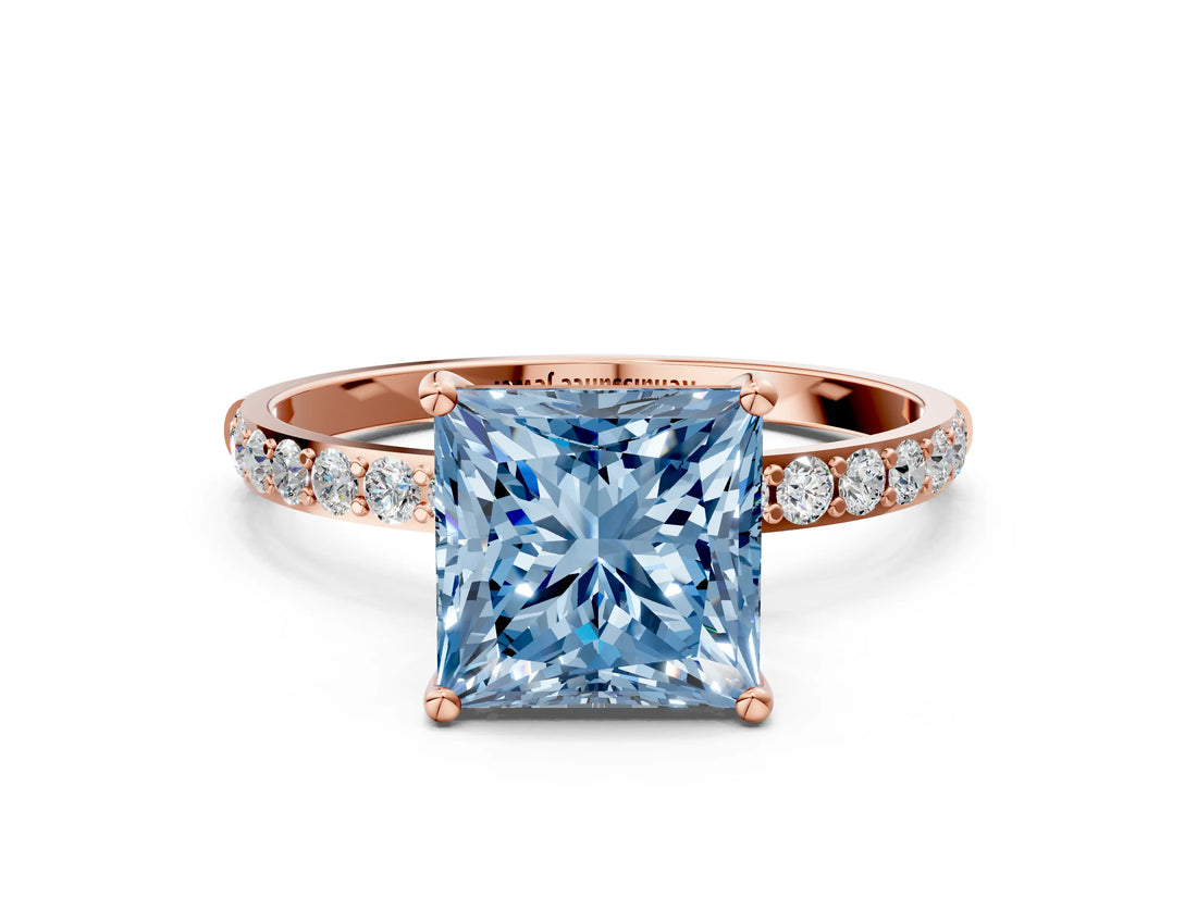 Rose gold Fancy Blue Princess  Diamond Pavé Band with Six-Prong Setting_27