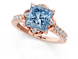 Rose gold Fancy Blue Princess  Diamond Pave Band with Floral Prong Setting_28