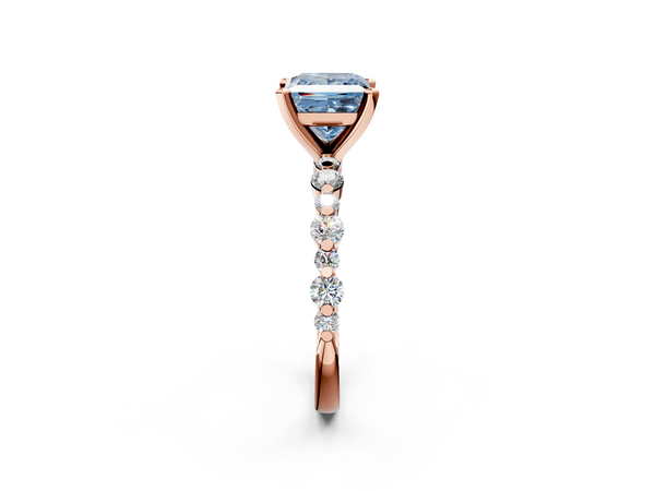 Rose gold Fancy Blue Princess Cut Diamond Prong Set Engagement Ring with Pavé Band
