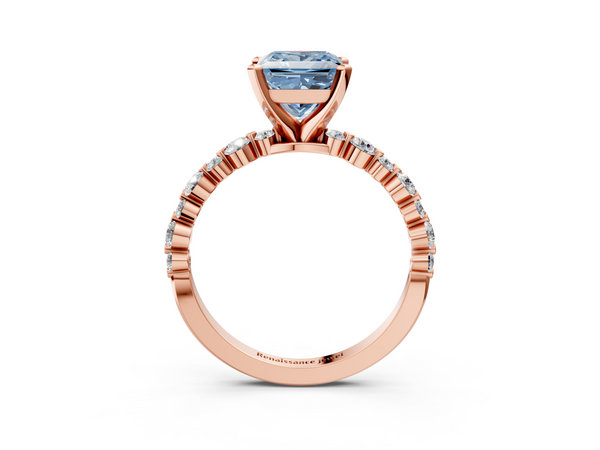 Rose gold Fancy Blue Princess Cut Diamond Prong Set Engagement Ring with Pavé Band