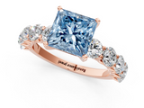 Rose gold Fancy Blue Princess  Diamond Prong Setting with Side Stones on a Pave Band_142