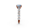 Rose gold Fancy Blue Princess  Diamond Prong Setting with Side Stones on a Pave Band_143