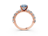Rose gold Fancy Blue Princess  Diamond Prong Setting with Side Stones on a Pave Band_144