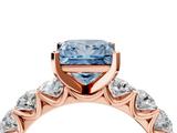 Rose gold Fancy Blue Princess  Diamond Prong Setting with Side Stones on a Pave Band_145