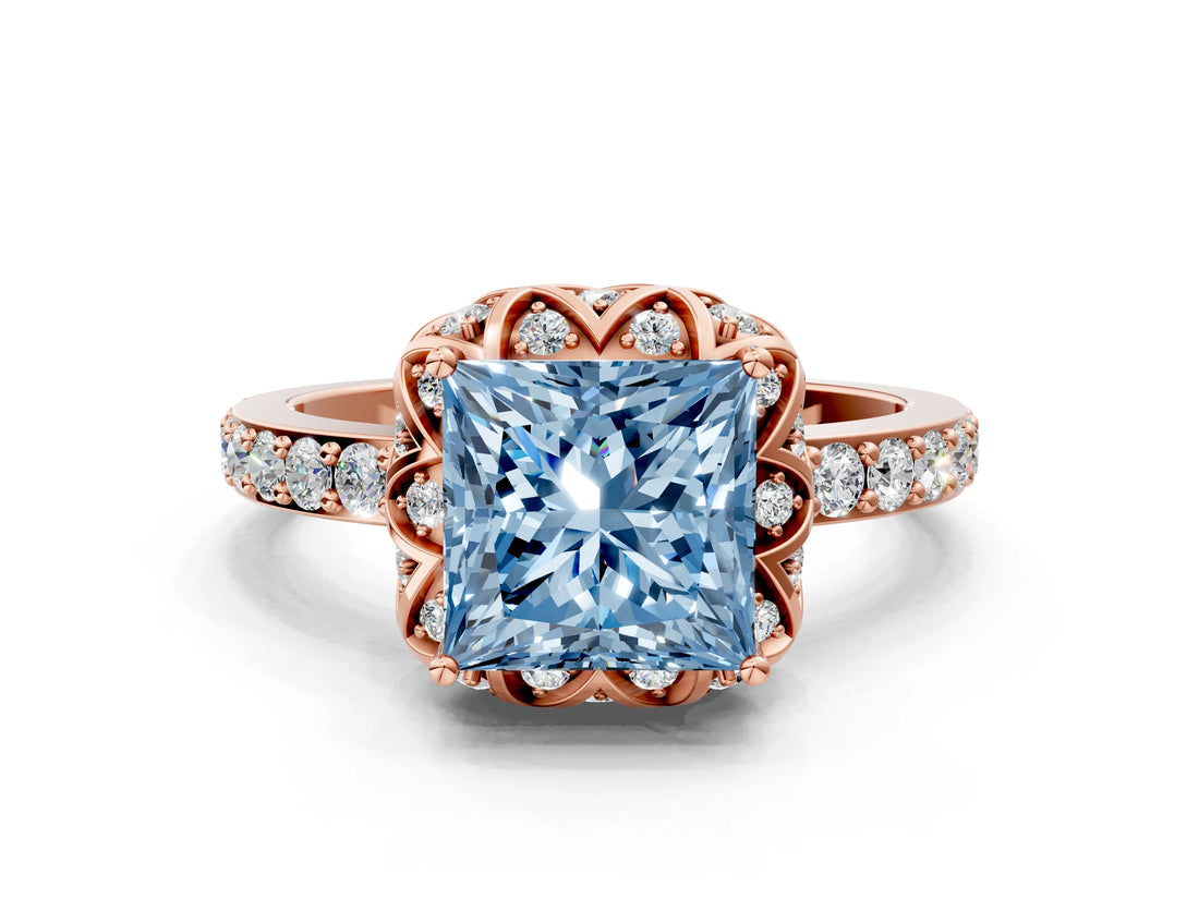 Rose gold Fancy Blue Princess  Diamond Solitaire Ring with Shared Prong Pavé Band_54