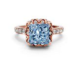 Rose gold Fancy Blue Princess  Diamond Solitaire Ring with Shared Prong Pavé Band_54