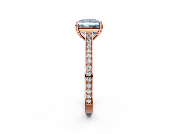 Rose gold Fancy Blue Princess  Diamond Solitaire with Pave Band and Six-Prong Setting