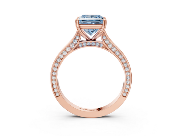 Rose gold Fancy Blue Princess  Diamond Solitaire with Pave Band and Six-Prong Setting