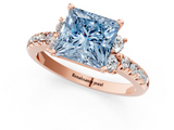 Rose gold Fancy Blue Princess  Diamond Three-Stone Pave Band with Four-Prong Setting_21