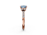 Rose gold Fancy Blue Princess  Diamond Three-Stone Pave Band with Four-Prong Setting_22