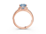 Rose gold Fancy Blue Princess  Diamond Three-Stone Pave Band with Four-Prong Setting_23