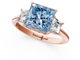 Rose gold Fancy Blue Princess  Diamond Three-Stone Ring with Trapezoid Side Stones and Prong Setting_18