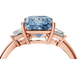 Rose gold Fancy Blue Princess  Diamond Three-Stone Ring with Trapezoid Side Stones and Prong Setting_21