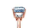 Rose gold Fancy Blue Princess  Diamond Three-Stone Ring with Trapezoid Side Stones and Prong Setting_22