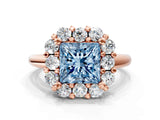 Rose gold Fancy Blue Princess  Halo Cluster Diamond Engagement Ring with Prong Setting and Polished Band_75