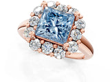Rose gold Fancy Blue Princess  Halo Cluster Diamond Engagement Ring with Prong Setting and Polished Band_76