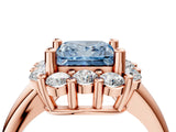 Rose gold Fancy Blue Princess  Halo Cluster Diamond Engagement Ring with Prong Setting and Polished Band_79