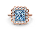 Rose gold Fancy Blue Princess  Halo Cluster Diamond Engagement Ring with Solitaire Band and Prong Setting_49