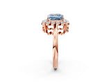 Rose gold Fancy Blue Princess  Halo Cluster Diamond Engagement Ring with Solitaire Band and Prong Setting_51