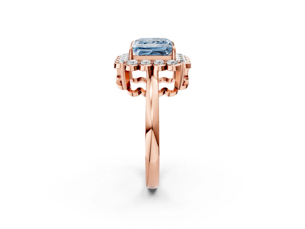 Rose gold Fancy Blue Princess  Halo Cluster Diamond Engagement Ring with Solitaire Band and Prong Setting