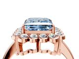 Rose gold Fancy Blue Princess  Halo Cluster Diamond Engagement Ring with Solitaire Band and Prong Setting_53