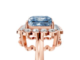 Rose gold Fancy Blue Princess  Halo Cluster Diamond Engagement Ring with Solitaire Band and Prong Setting_54
