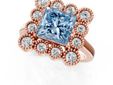 Rose gold Fancy Blue Princess  Halo Diamond Cluster Engagement Ring with Milgrain Bezel Setting and Solitaire Band_58