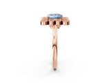 Rose gold Fancy Blue Princess  Halo Diamond Cluster Engagement Ring with Milgrain Bezel Setting and Solitaire Band_59