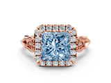 Rose gold Fancy Blue Princess  Halo Diamond Engagement Ring with Filigree Band and Four-Prong Setting_81