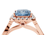 Rose gold Fancy Blue Princess  Halo Diamond Engagement Ring with Filigree Band and Four-Prong Setting_85