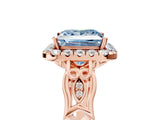 Rose gold Fancy Blue Princess  Halo Diamond Engagement Ring with Filigree Band and Four-Prong Setting_86
