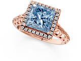 Rose gold Fancy Blue Princess  Halo Diamond Engagement Ring with Intricate Filigree Band and Four-Prong Setting_38