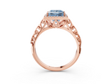 Rose gold Fancy Blue Princess  Halo Diamond Engagement Ring with Intricate Filigree Band and Four-Prong Setting_40