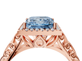 Rose gold Fancy Blue Princess  Halo Diamond Engagement Ring with Intricate Filigree Band and Four-Prong Setting_41