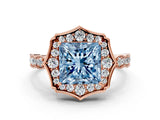 Rose gold Fancy Blue Princess  Halo Diamond Engagement Ring with Milgrain Band and Four-Prong Setting_37